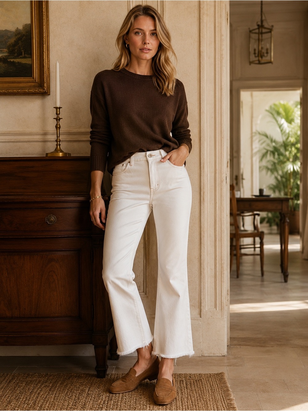 Spartina 449 Ellington Kick Flare Jeans Pearl Off White 14 - Picture 3 of 16